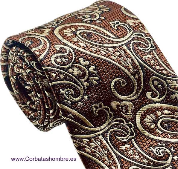 CORBATA JACQUARD MARRÓN TABACO DE CACHEMIRES MARFIL 