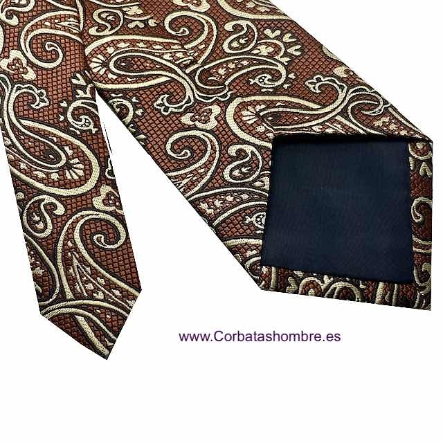 CORBATA JACQUARD MARRÓN TABACO DE CACHEMIRES MARFIL 