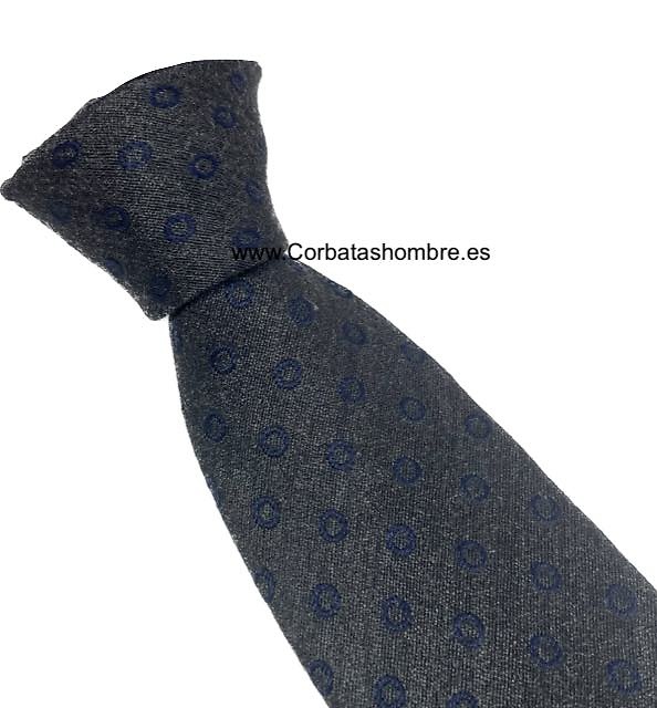 CORBATA LANA GRIS OSCURA CON CIRCULOS AZUL MARINO ELEGANCE 