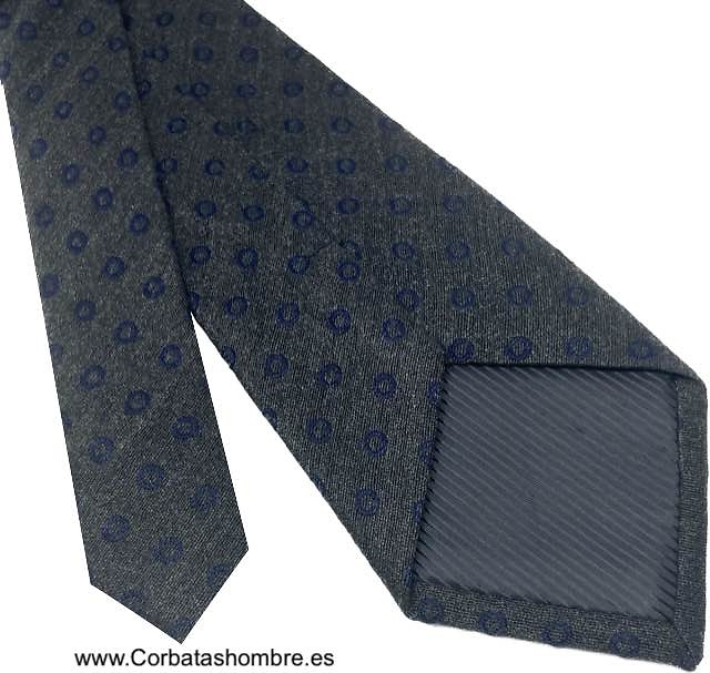 CORBATA LANA GRIS OSCURA CON CIRCULOS AZUL MARINO ELEGANCE 