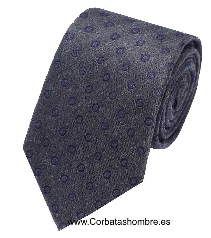 CORBATA LANA GRIS OSCURA CON CIRCULOS AZUL MARINO ELEGANCE 