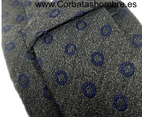 CORBATA LANA GRIS OSCURA CON CIRCULOS AZUL MARINO ELEGANCE 