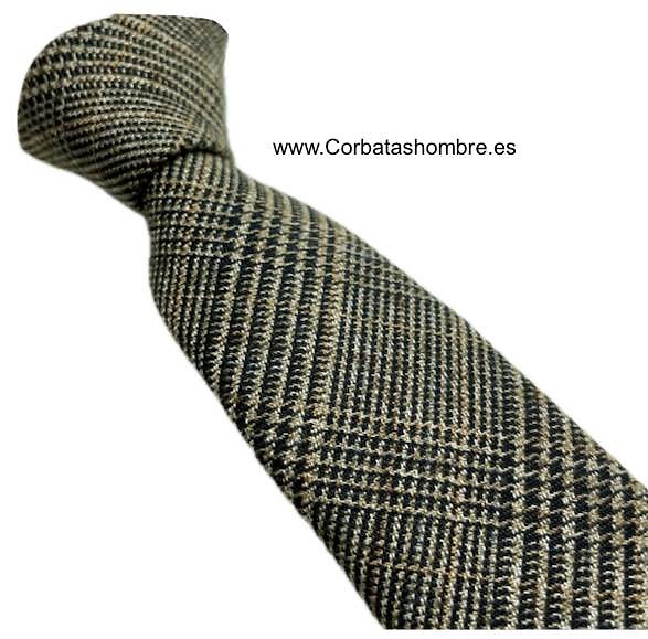 CORBATA LANA TELA DE CUADROS PRIÍNCIPE DE GALES MARRÓN Y BEIGE 