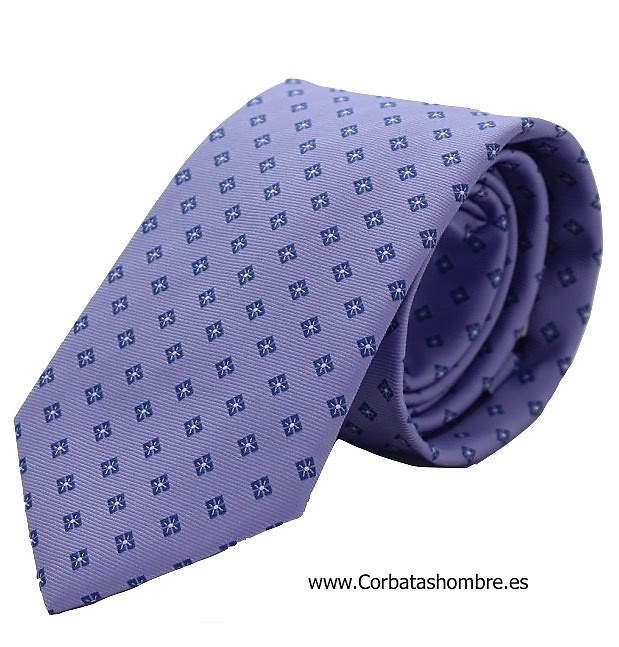 CORBATA LILA CON DIBUJO DE TRÉBOLES EN AZUL OSCURO 