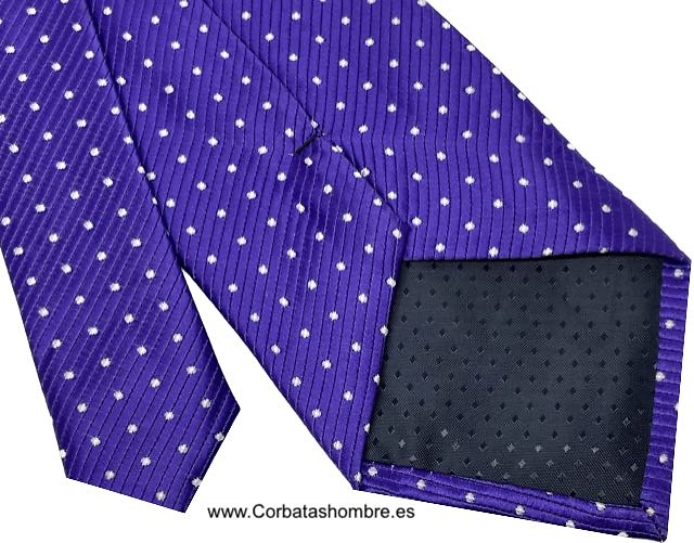 CORBATA LILA CON TOPOS BLANCOS MUY PEQUEÑOS 