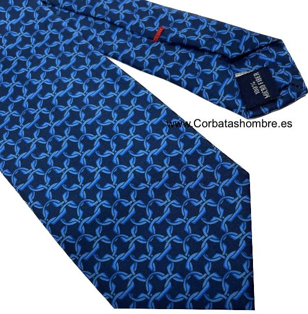 CORBATA LUXURY AZUL MARINO INTENSO CON DIBUJO DE COTA CADENETA AZUL FLUOR 