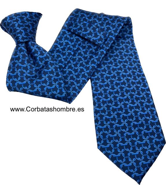 CORBATA LUXURY AZUL MARINO INTENSO CON DIBUJO DE COTA CADENETA AZUL FLUOR 