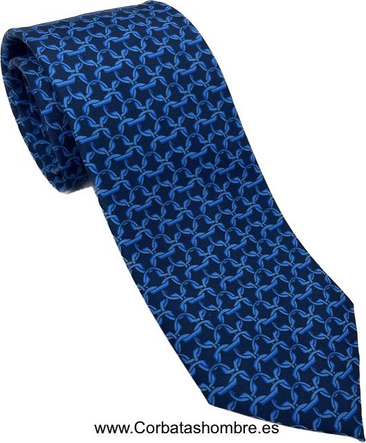 CORBATA LUXURY AZUL MARINO INTENSO CON DIBUJO DE COTA CADENETA AZUL FLUOR 