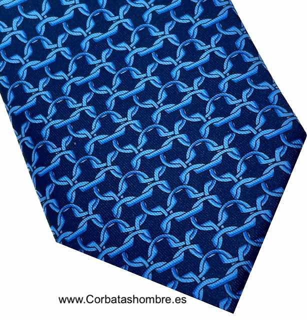 CORBATA LUXURY AZUL MARINO INTENSO CON DIBUJO DE COTA CADENETA AZUL FLUOR 