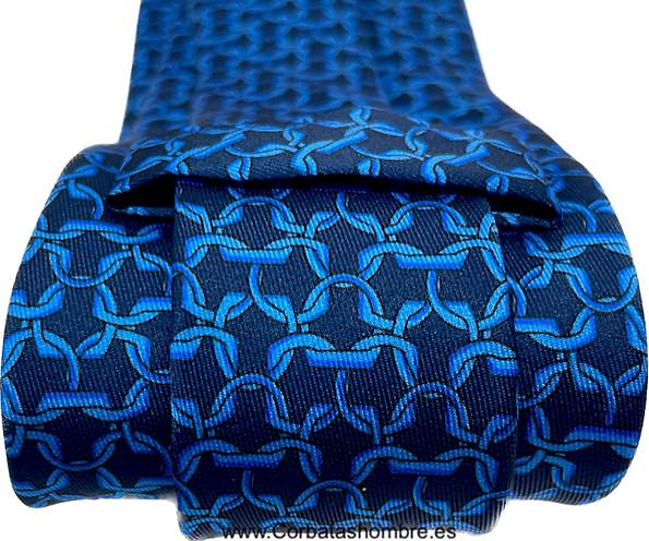 CORBATA LUXURY AZUL MARINO INTENSO CON DIBUJO DE COTA CADENETA AZUL FLUOR 