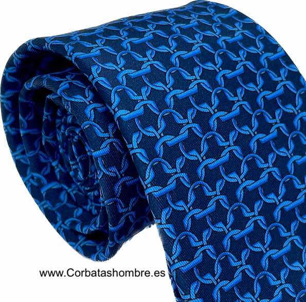 CORBATA LUXURY AZUL MARINO INTENSO CON DIBUJO DE COTA CADENETA AZUL FLUOR 