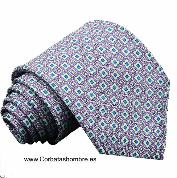 CORBATA MALVA CON FLORES VERDE AGUA DE DIBUJO TRAMADO MUY ELEGANTE 