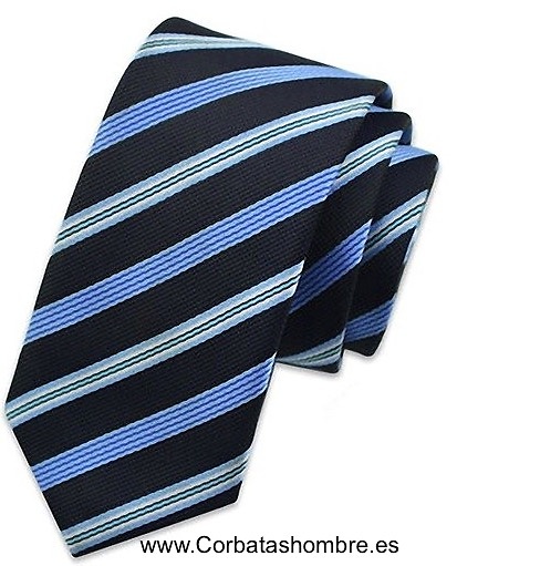 CORBATA MARINO A RAYAS AZULES MAS CLAROS A DOS TONOS 