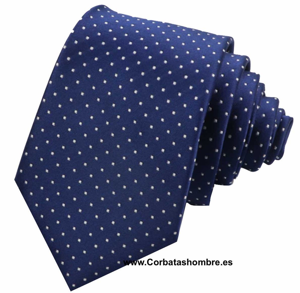 CORBATA MARINO DE MINI LUNARES BLANCOS MUY PEQUEÑOS Y ELEGANTES 