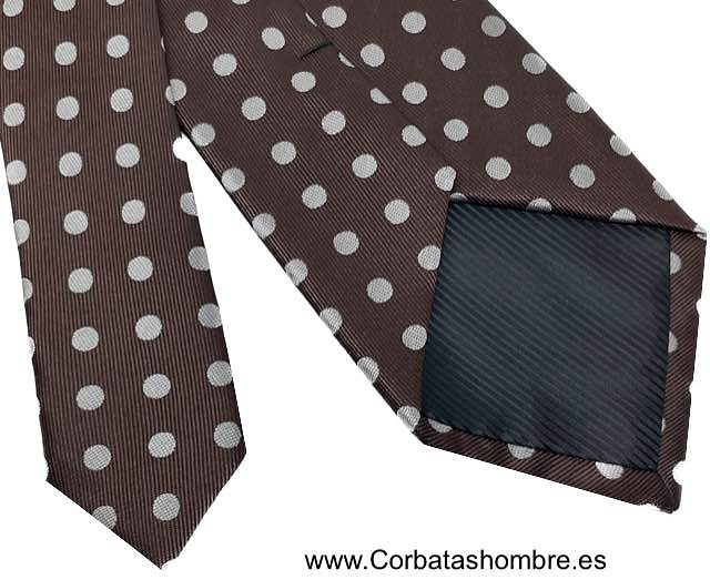 CORBATA MARRÓN CHOCOLATE CON LUNARES BLANCOS MEDIANOS 