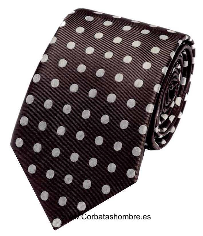 CORBATA MARRÓN CHOCOLATE CON LUNARES BLANCOS MEDIANOS 