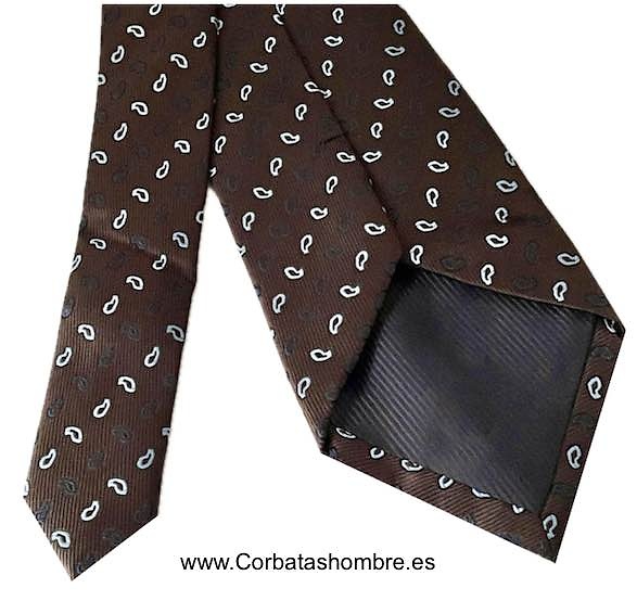 CORBATA MARRÓN CHOCOLATE DE MINI CACHEMIRES. AZUL CELESTE Y AZUL MARINO 