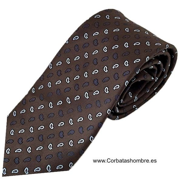 CORBATA MARRÓN CHOCOLATE DE MINI CACHEMIRES. AZUL CELESTE Y AZUL MARINO 