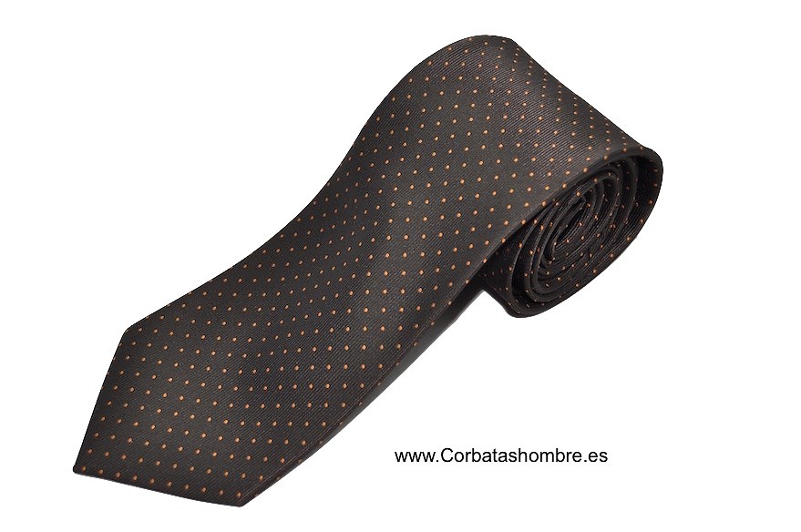 CORBATA MARRÓN OSCURO CON LUNARES PEQUEÑOS NARANJAS 