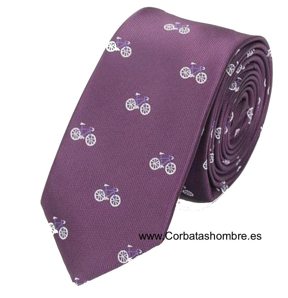 CORBATA MORADA CON BICICLETAS ESTRECHA 