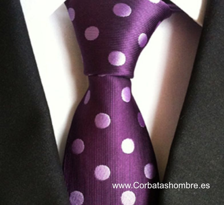 CORBATA MORADA CON LUNARES MALVA GRANDES ELEGANTES 