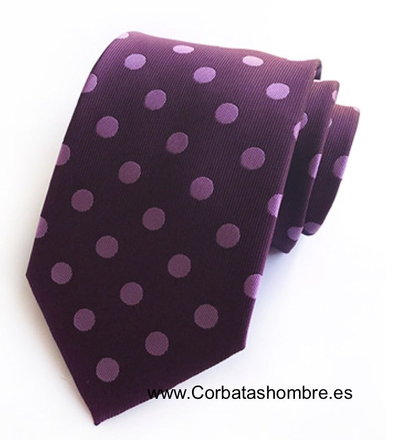 CORBATA MORADA CON LUNARES MALVA GRANDES ELEGANTES 