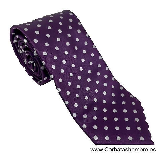 CORBATA MORADA ELEGANTE CON LOS LUNARES EN BLANCO 