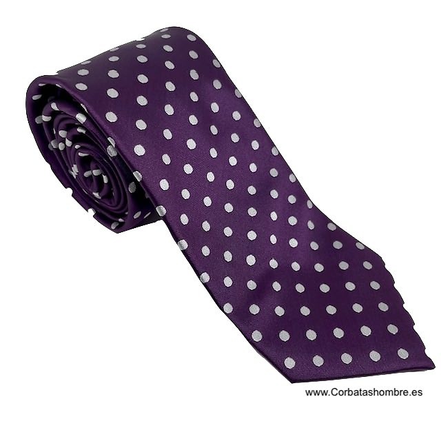 CORBATA MORADA ELEGANTE CON LOS LUNARES EN BLANCO 