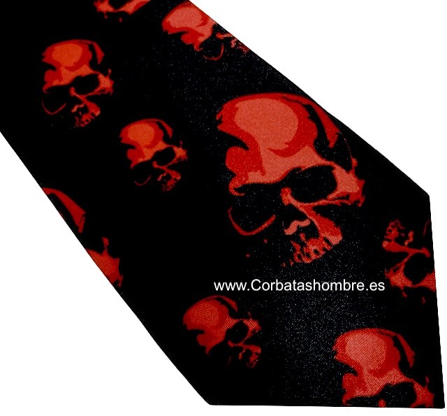 CORBATA MUY ORIGINAL NEGRA CON CALAVERAS ROJO METALIZADOS 