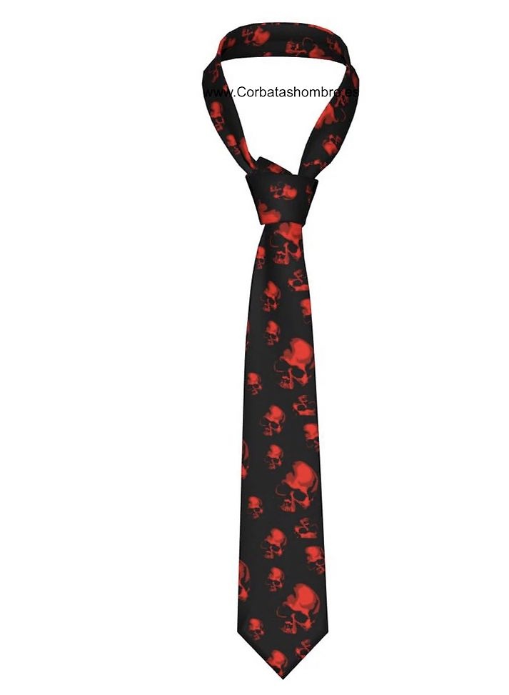 CORBATA MUY ORIGINAL NEGRA CON CALAVERAS ROJO METALIZADOS 