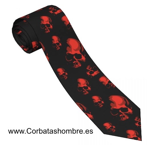 CORBATA MUY ORIGINAL NEGRA CON CALAVERAS ROJO METALIZADOS 