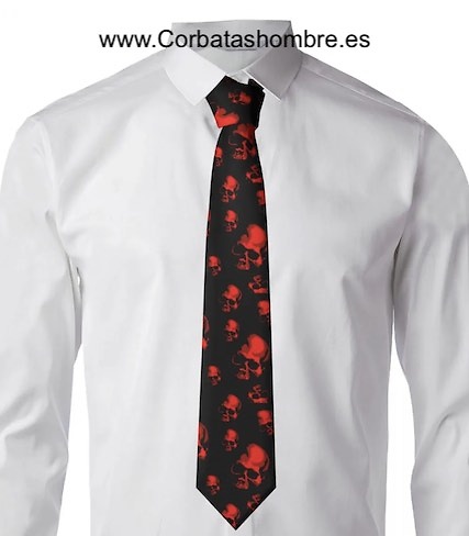 CORBATA MUY ORIGINAL NEGRA CON CALAVERAS ROJO METALIZADOS 