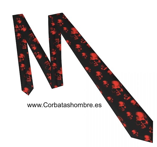 CORBATA MUY ORIGINAL NEGRA CON CALAVERAS ROJO METALIZADOS 