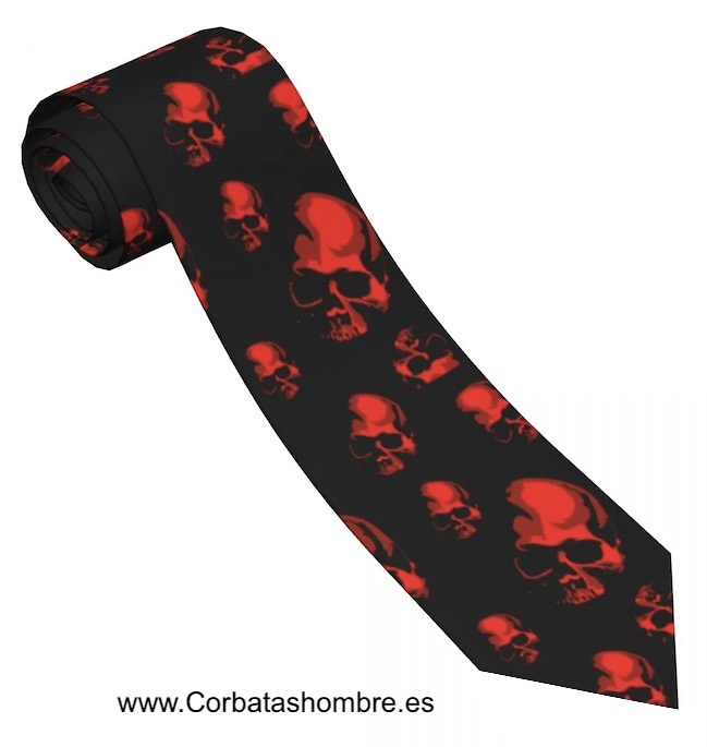 CORBATA NEGRA CON CALAVERAS ROJAS FLUOR 