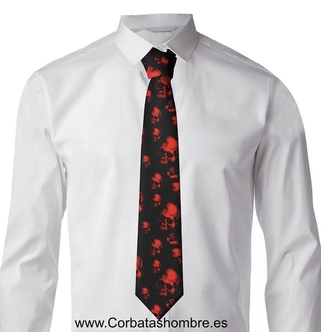 CORBATA NEGRA CON CALAVERAS ROJAS FLUOR 