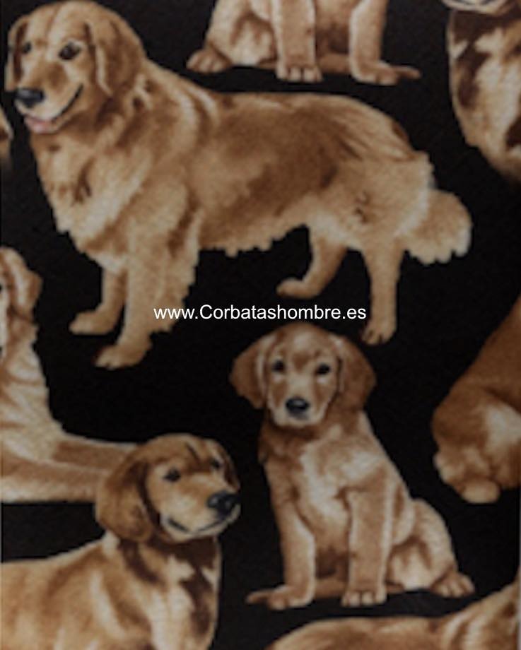 CORBATA NEGRA CON FIGURAS BONITAS DE PERROS CANELA DE PELO 