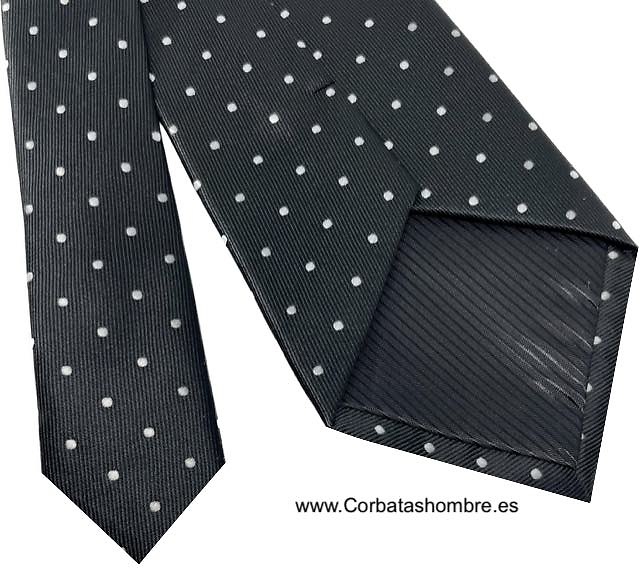 CORBATA NEGRA CON LUNARES BLANCOS PEQUEÑOS 