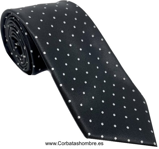 CORBATA NEGRA CON LUNARES BLANCOS PEQUEÑOS 