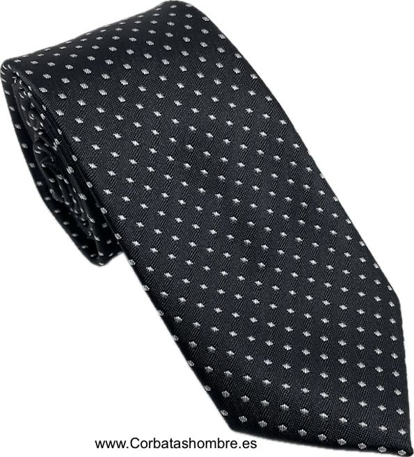 CORBATA NEGRA CON MINI TOPOS BLANCOS MUY ELEGANTE PARA NOVIO O CEREMONIA 