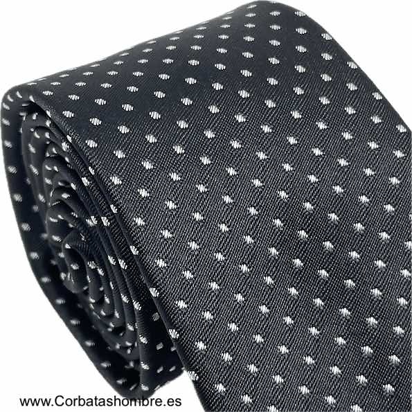 CORBATA NEGRA CON MINI TOPOS BLANCOS MUY ELEGANTE PARA NOVIO O CEREMONIA 