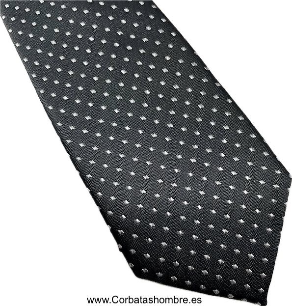 CORBATA NEGRA CON MINI TOPOS BLANCOS MUY ELEGANTE PARA NOVIO O CEREMONIA 