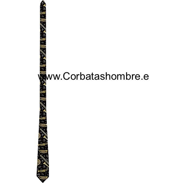 CORBATA NEGRA CON TROMPETAS E INSTRUMENTOS DE VIENTO DORADOS 