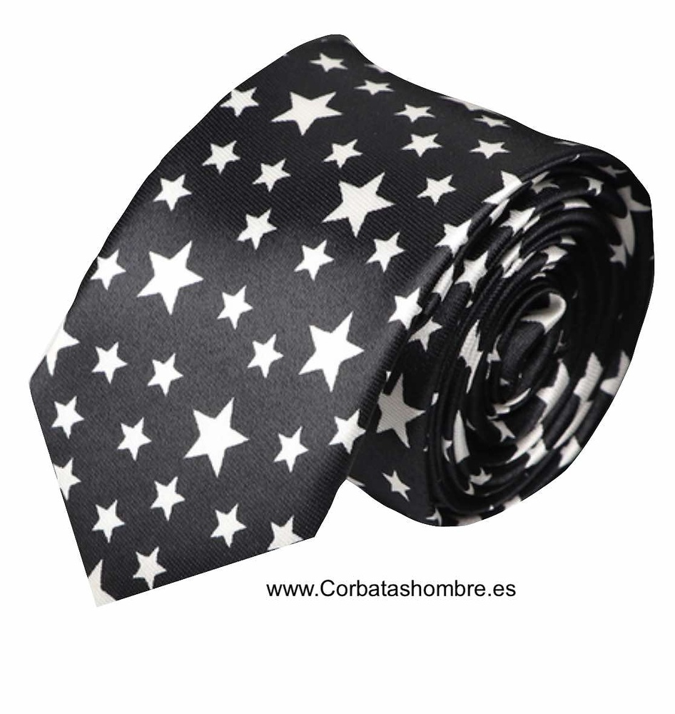 CORBATA NEGRA DE ESTRELLAS BLANCAS ESTRECHA 