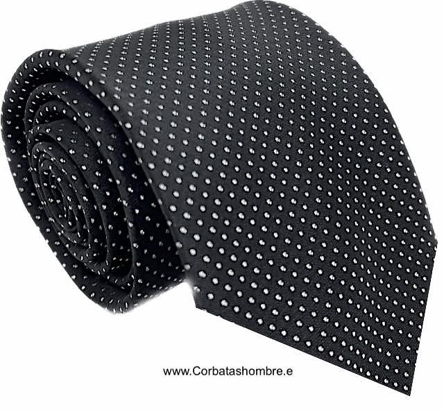 CORBATA NEGRA MUY ELAGANTE DE PEQUEÑISIMOS TOPOS BLANCOS 