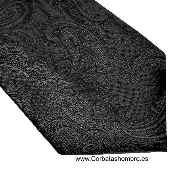 CORBATA NEGRA MUY ELEGANTE CON TELA DE CACHEMIRES GRANDES EN NEGRO 