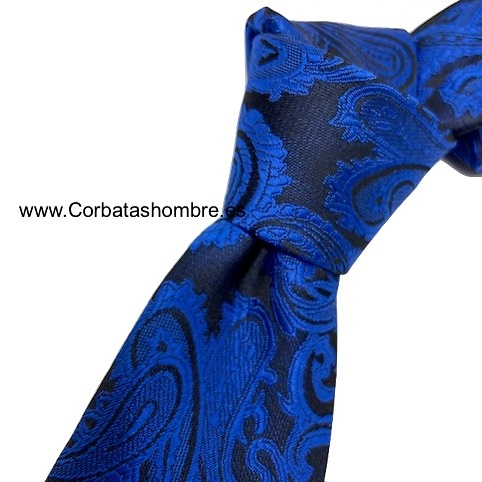 CORBATA PAISLEY PARA CABALLERO EN AZUL SOBRE FONDO NEGRO 