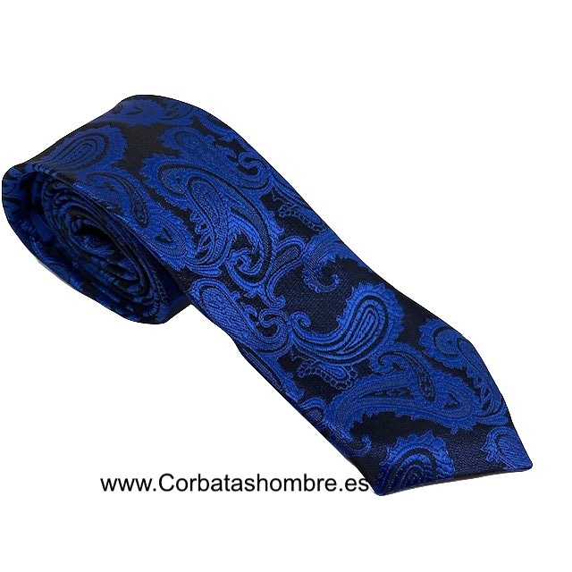 CORBATA PAISLEY PARA CABALLERO EN AZUL SOBRE FONDO NEGRO 