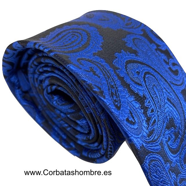 CORBATA PAISLEY PARA CABALLERO EN AZUL SOBRE FONDO NEGRO 