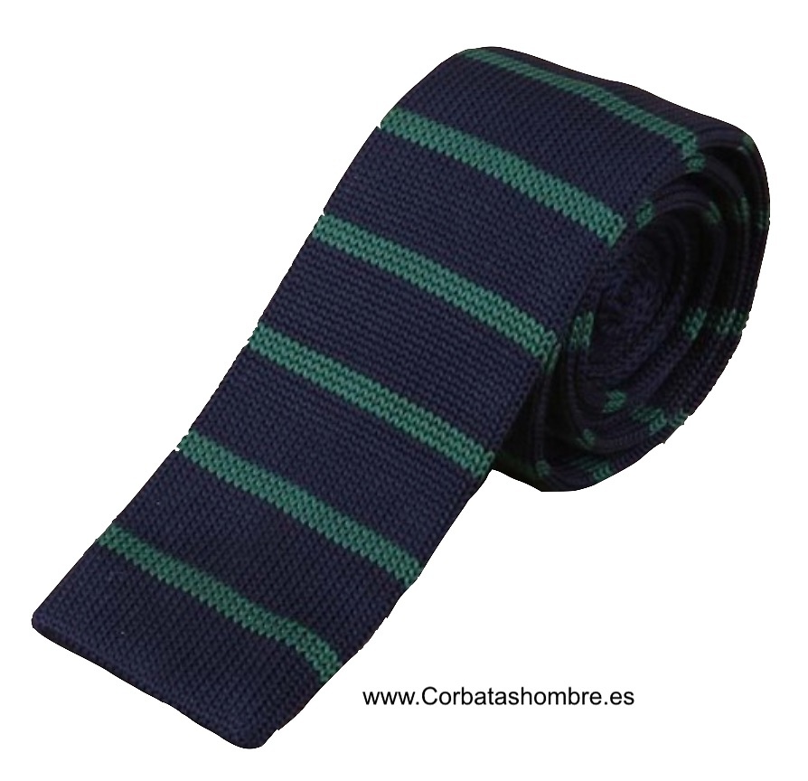 CORBATA PUNTO AZUL MARINO A RAYAS VERDES 