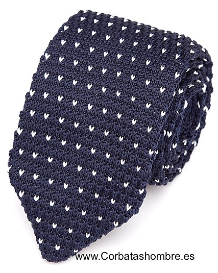 CORBATA PUNTO AZUL MARINO CON TOPOS BLANCOS 